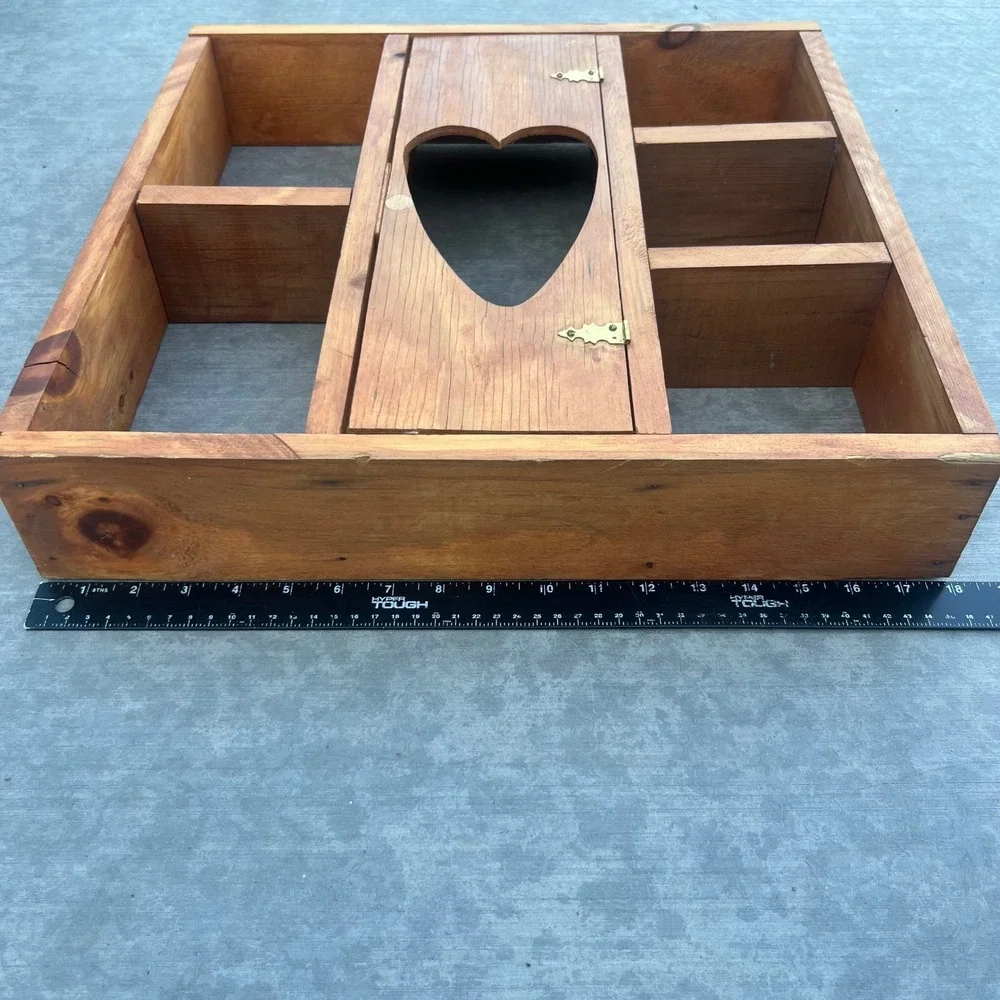 Vintage Rustic Wooden Heart Cutout Shadow Box Wall Shelf Curio Display Case
